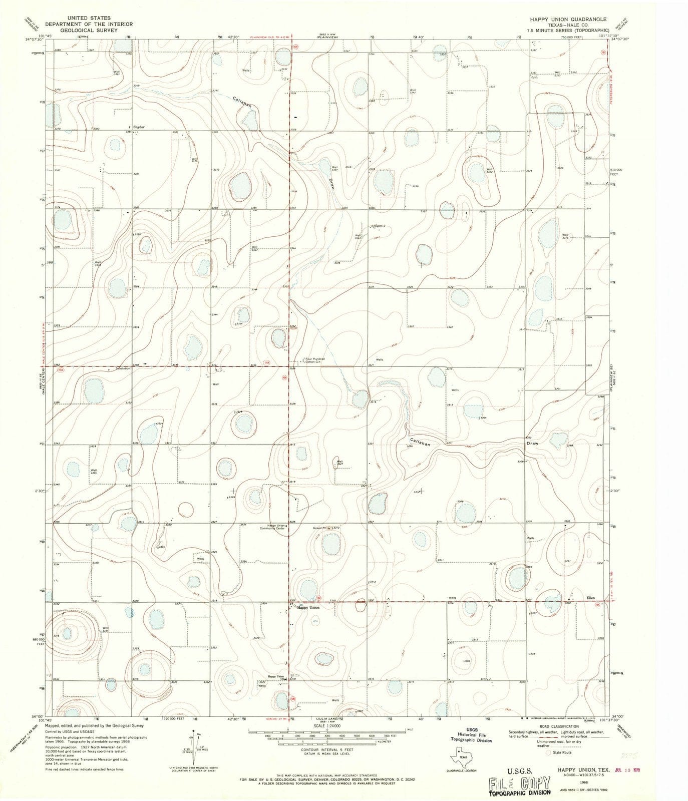1968 Happy Union, TX - Texas - USGS Topographic Map