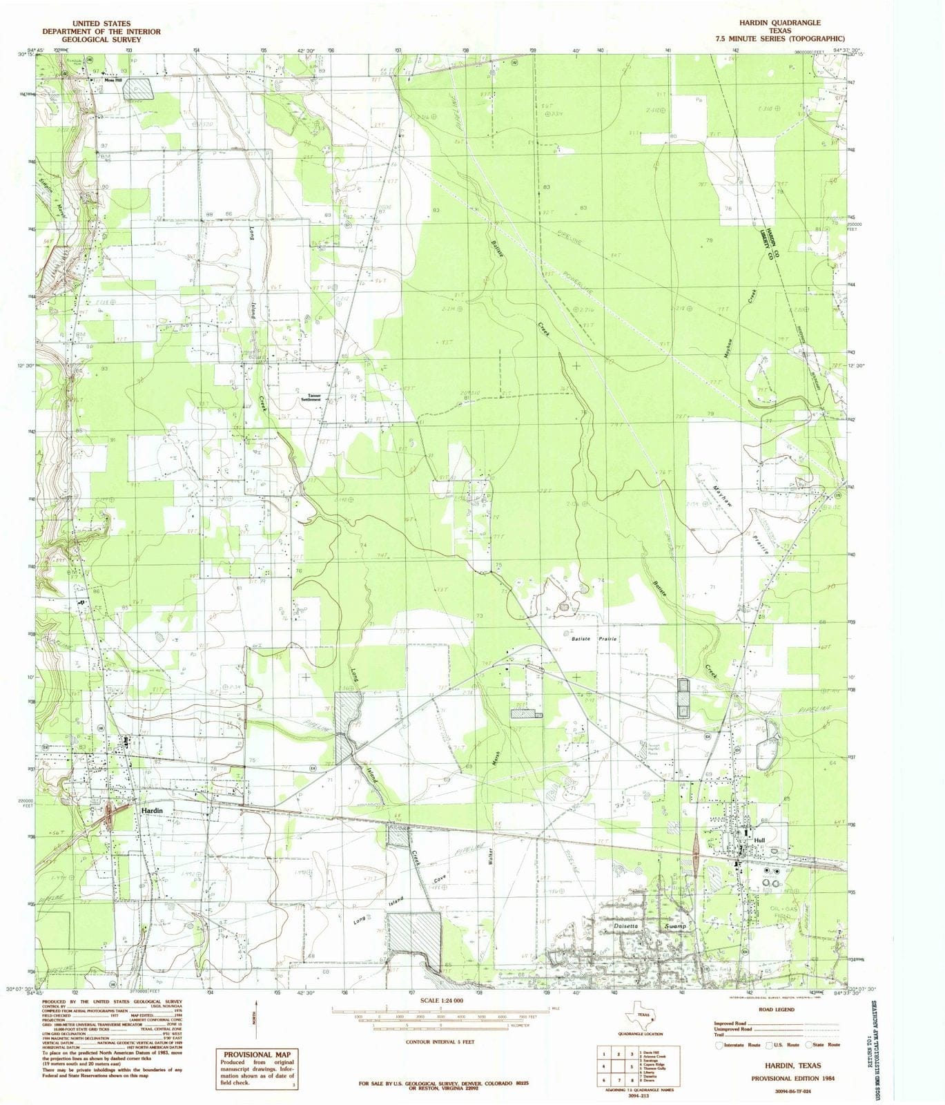 1984 Hardin, TX - Texas - USGS Topographic Map