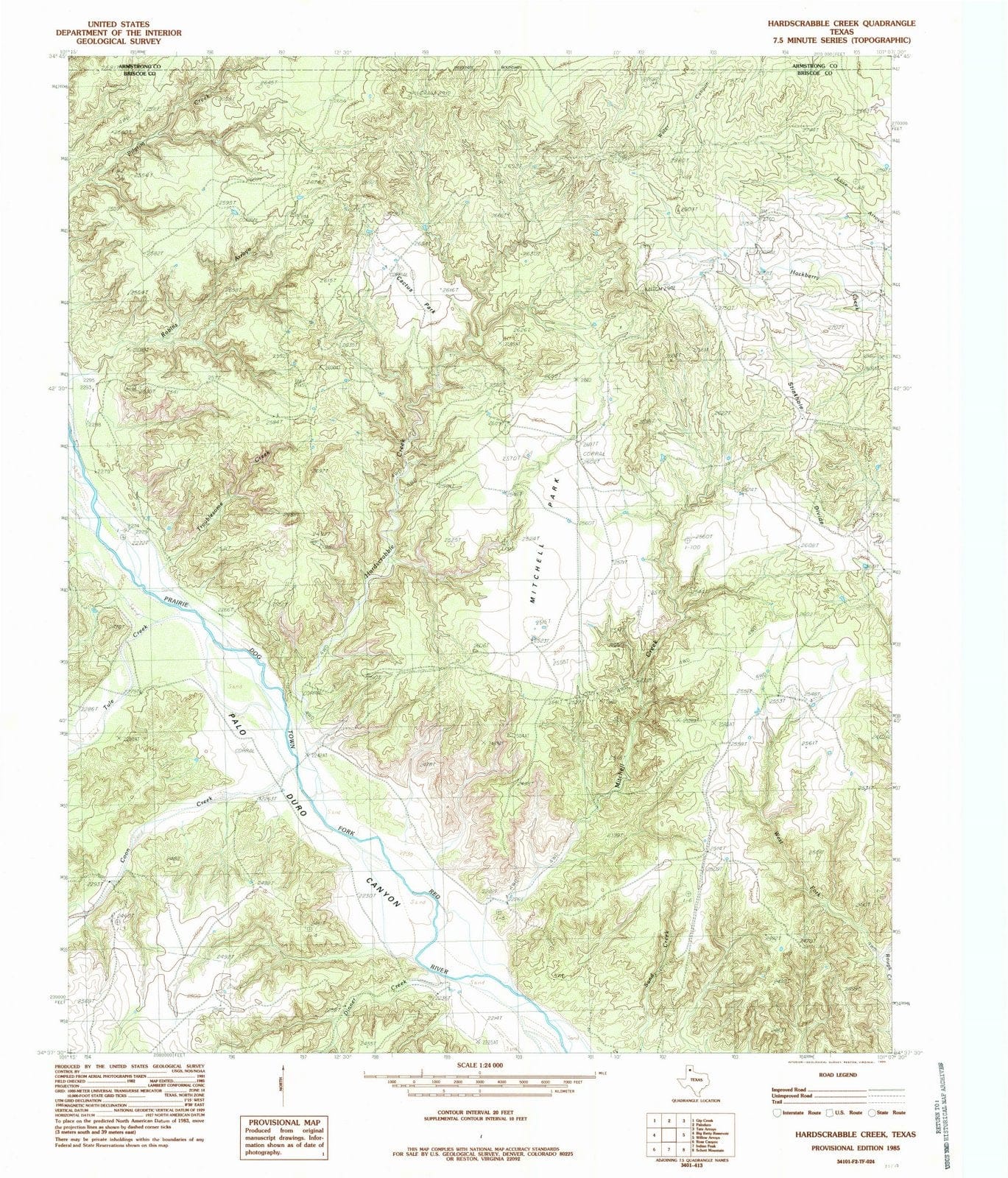 1985 Hardscrabble Creek, TX - Texas - USGS Topographic Map
