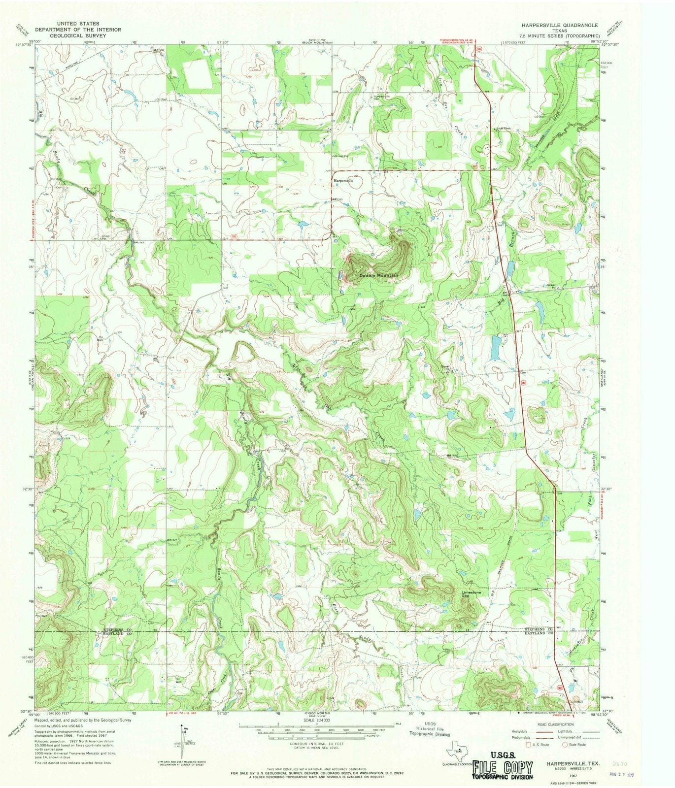 1967 Harpersville, TX - Texas - USGS Topographic Map