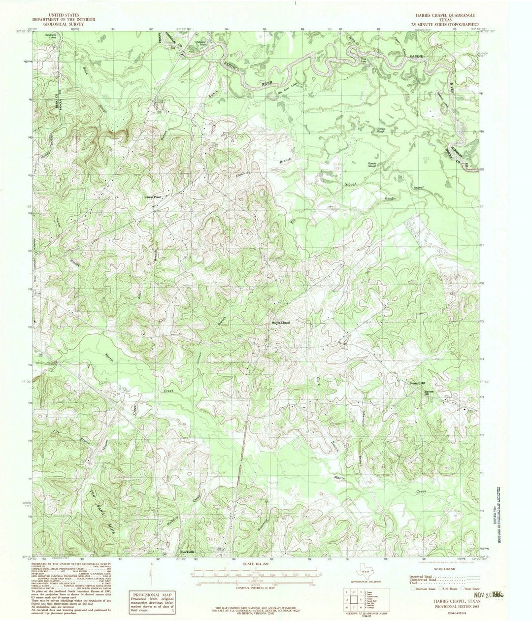 1983 Harris Chapel, TX - Texas - USGS Topographic Map