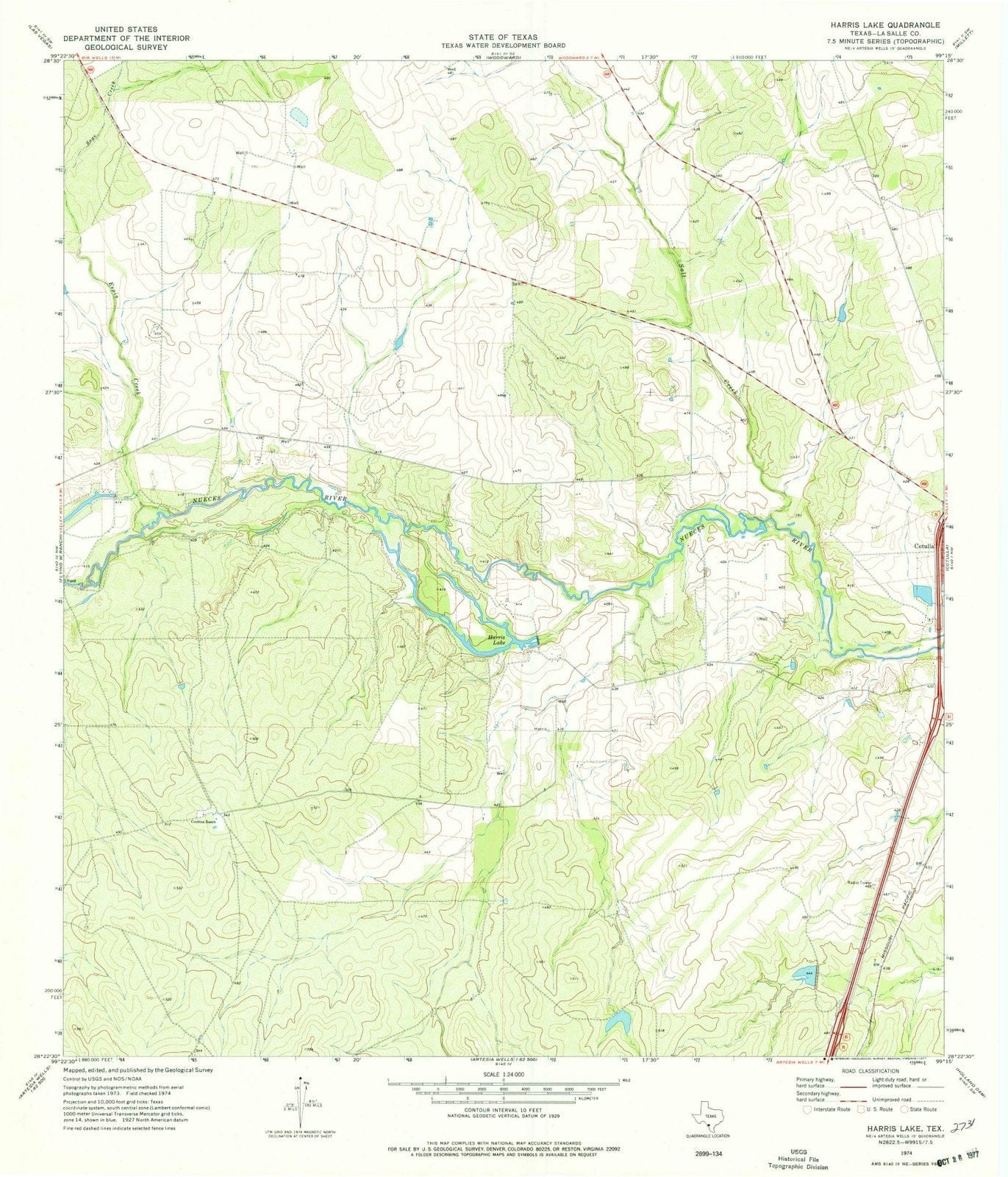 1974 Harris Lake, TX - Texas - USGS Topographic Map