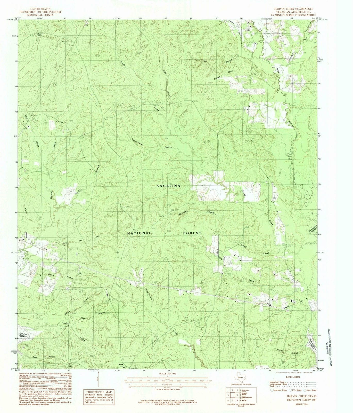 1984 Harvey Creek, TX - Texas - USGS Topographic Map