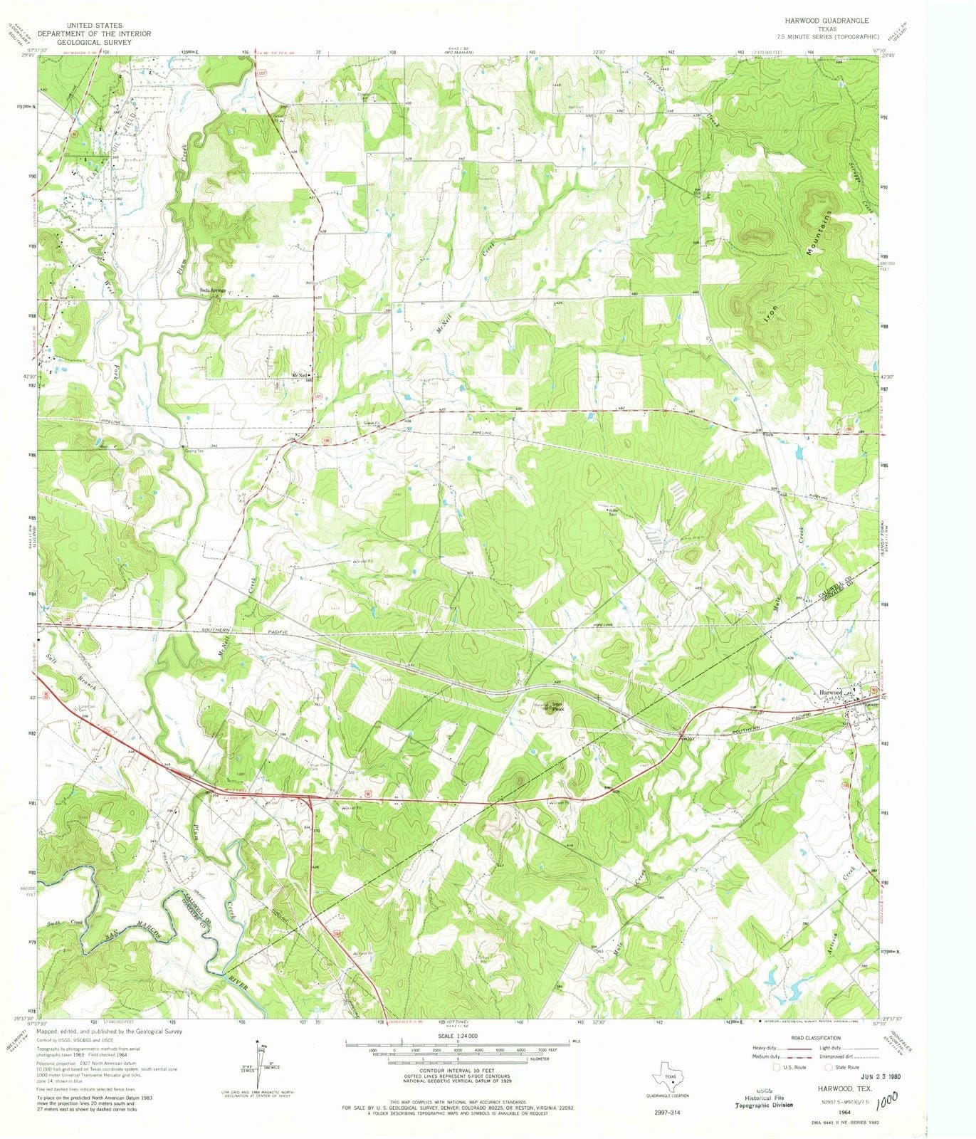 1964 Harwood, TX - Texas - USGS Topographic Map