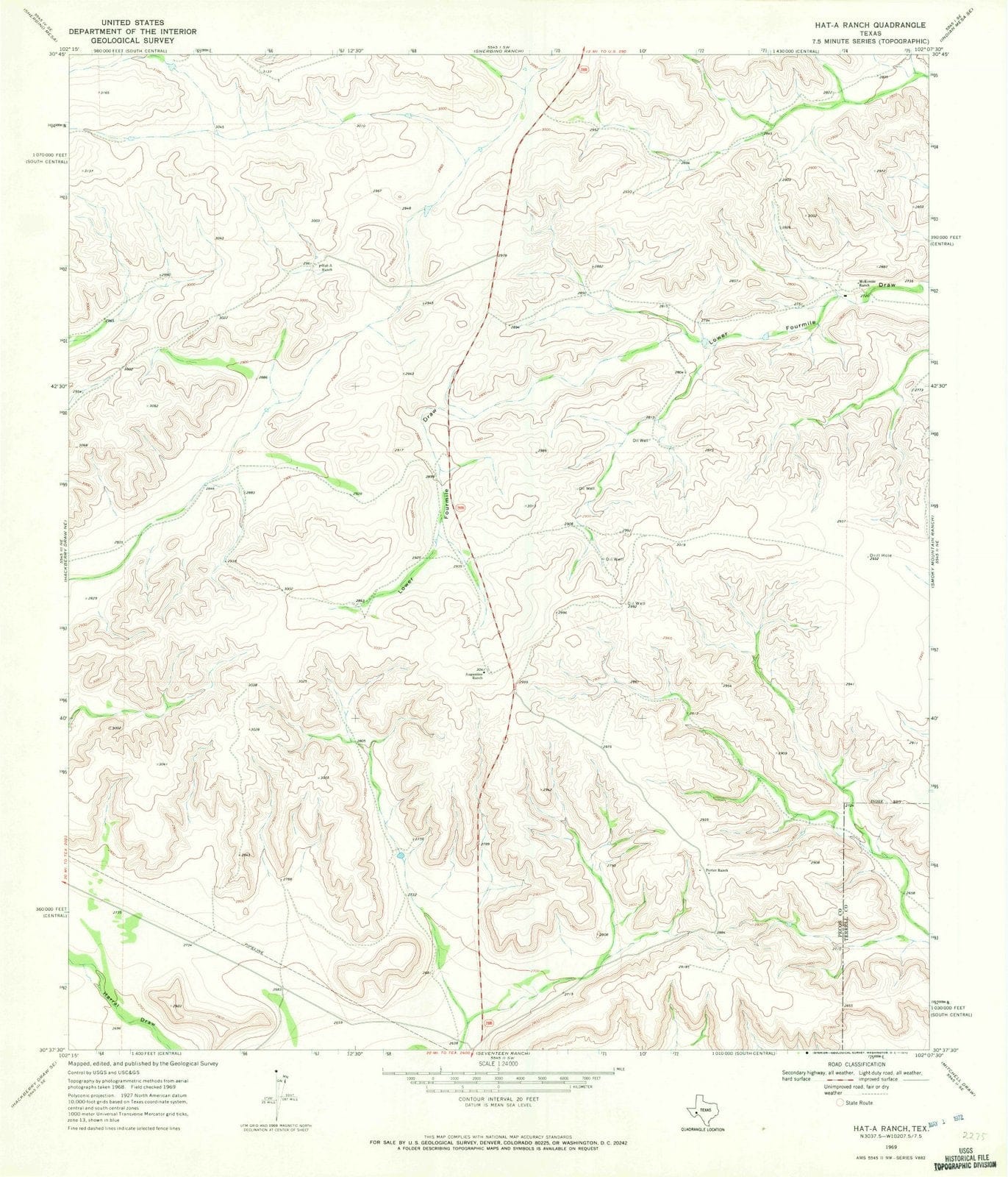 1969 Hat, TX - Texas - USGS Topographic Map