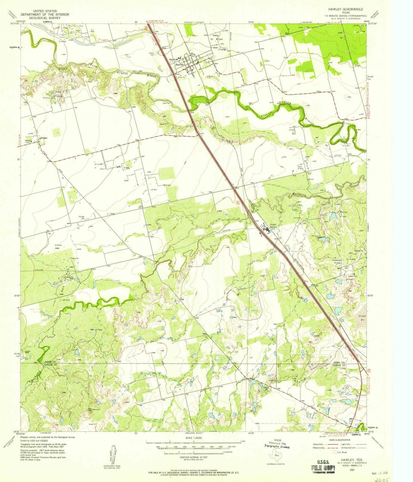 1957 Hawley, TX - Texas - USGS Topographic Map v2