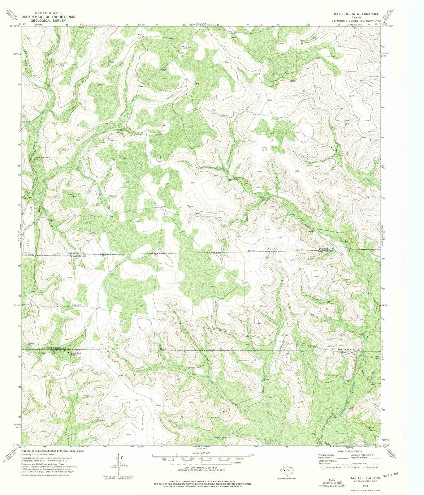 1973 Hay Hollow, TX - Texas - USGS Topographic Map