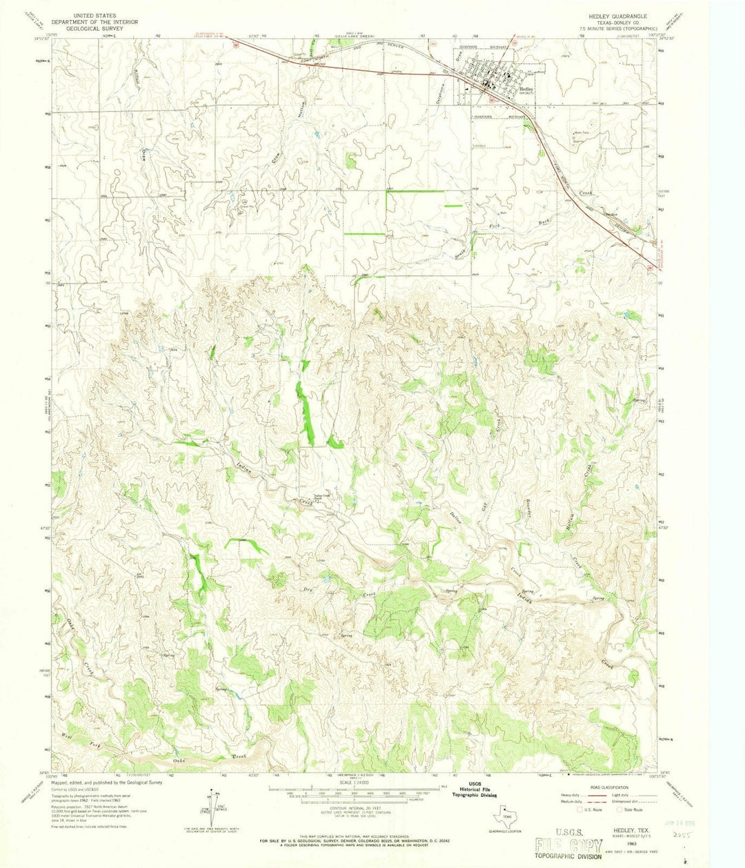1963 Hedley, TX - Texas - USGS Topographic Map
