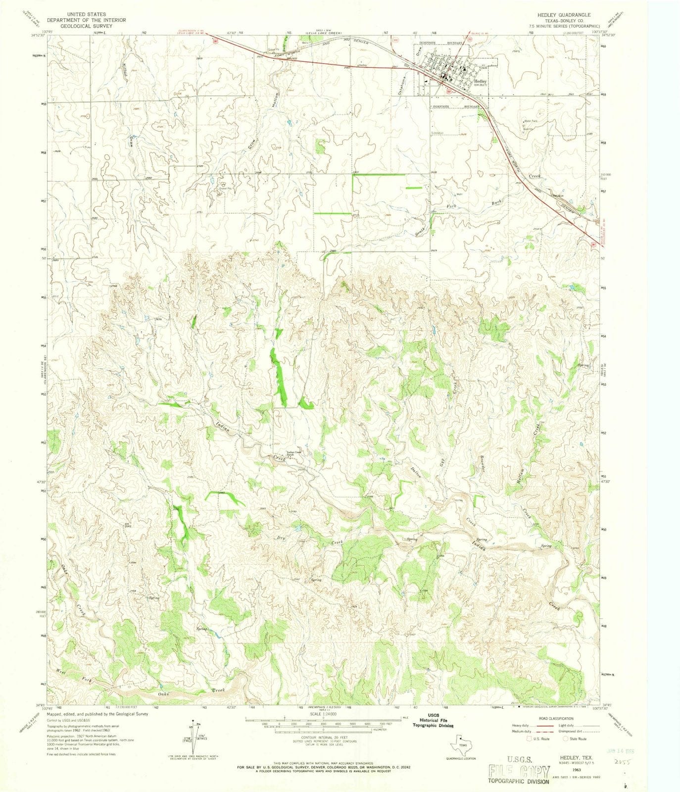 1963 Hedley, TX - Texas - USGS Topographic Map