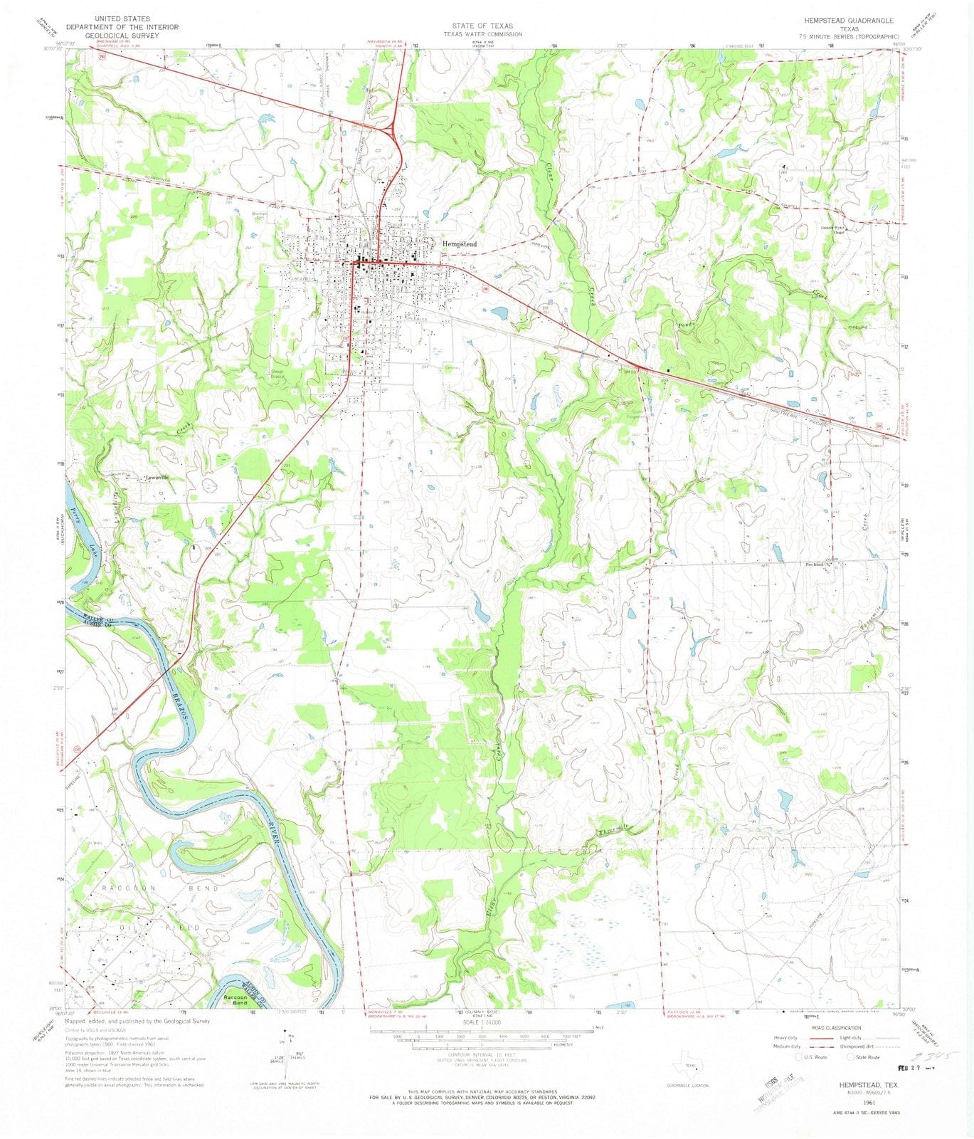 1961 Hempstead, TX - Texas - USGS Topographic Map