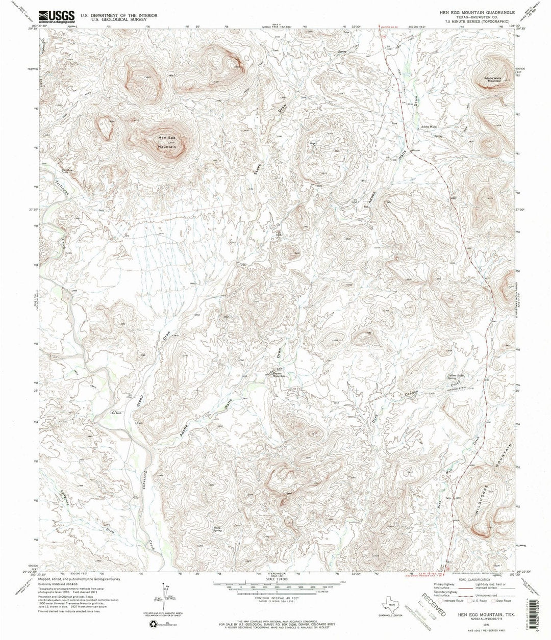 1971 Hen Egg Mountain, TX - Texas - USGS Topographic Map