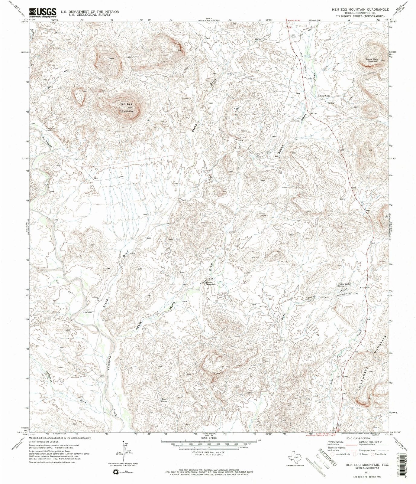 1971 Hen Egg Mountain, TX - Texas - USGS Topographic Map