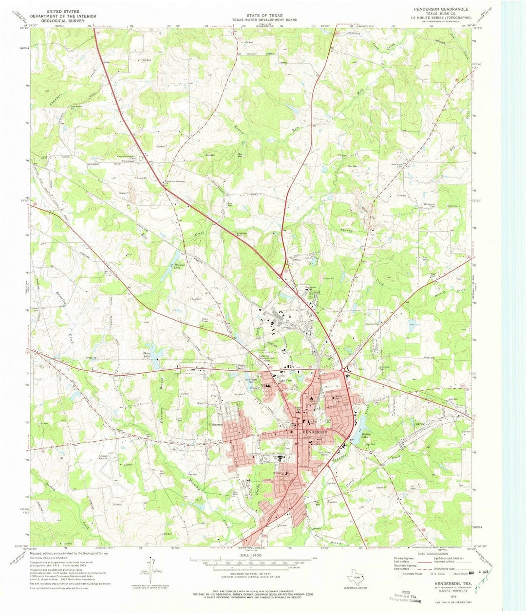 1973 Henderson, TX - Texas - USGS Topographic Map