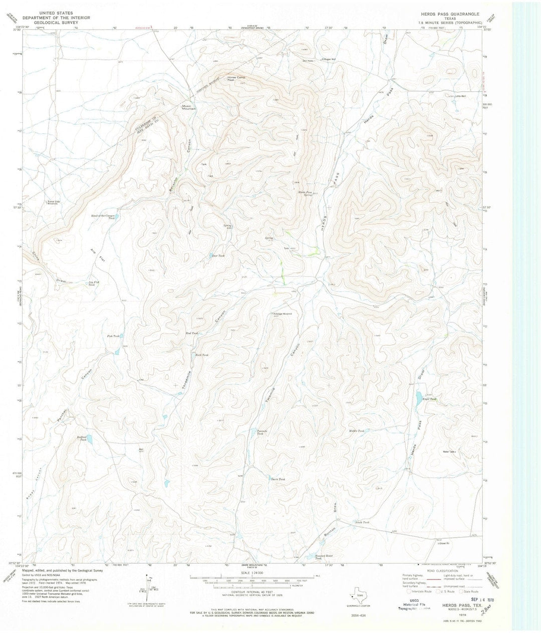 1978 Herds Pass, TX - Texas - USGS Topographic Map