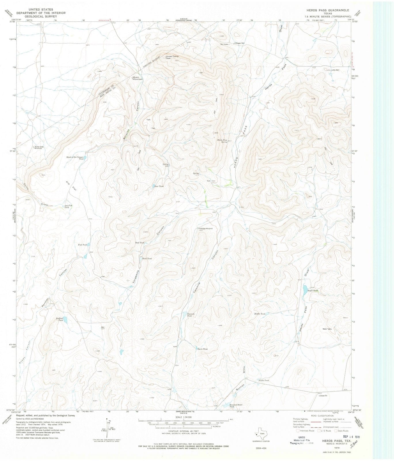 1978 Herds Pass, TX - Texas - USGS Topographic Map