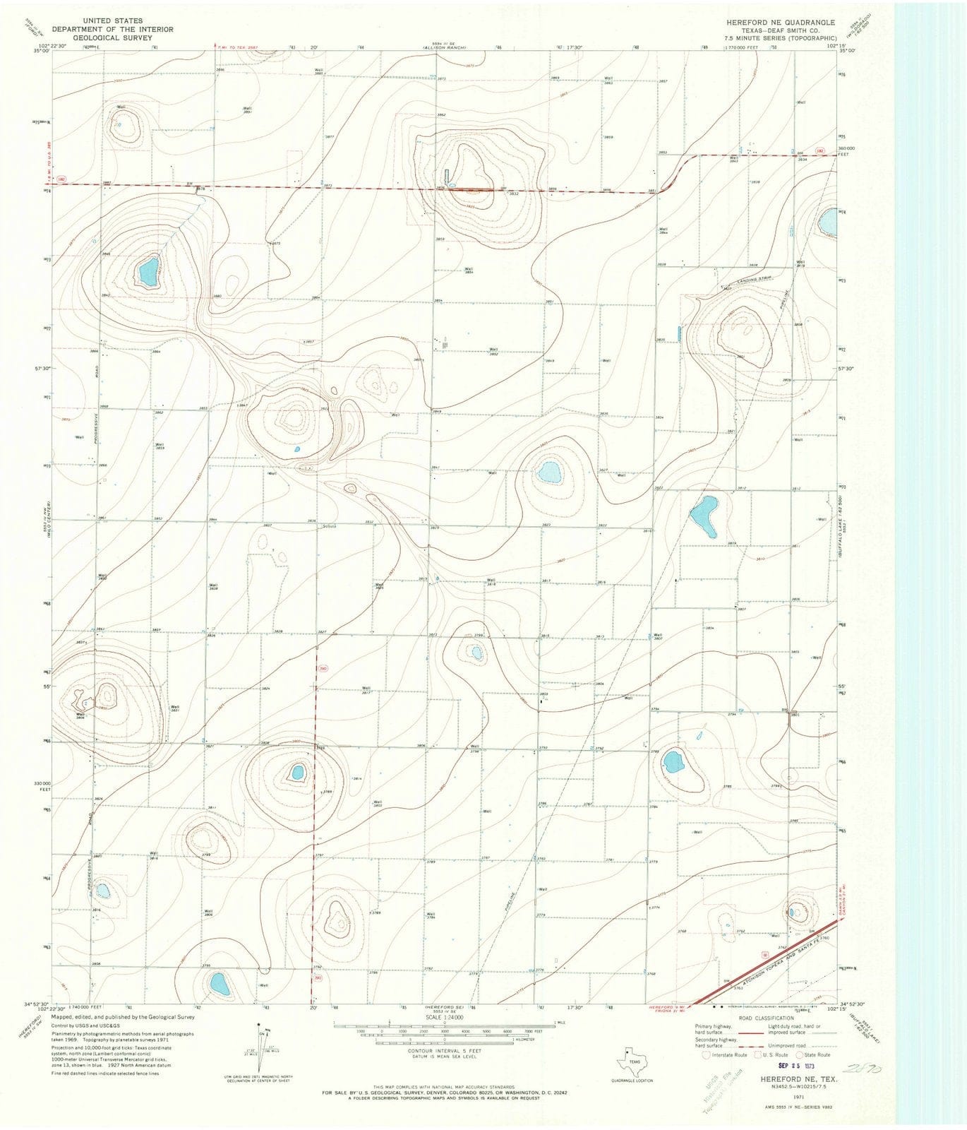 1971 Hereford, TX - Texas - USGS Topographic Map