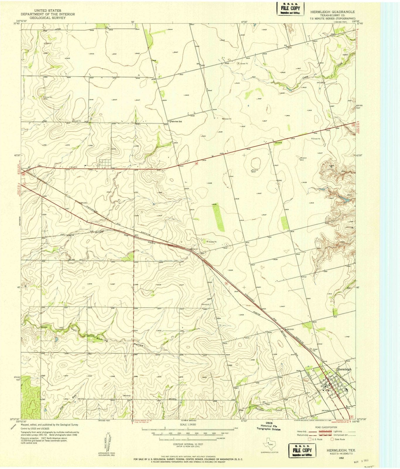 1952 Hermleigh, TX - Texas - USGS Topographic Map