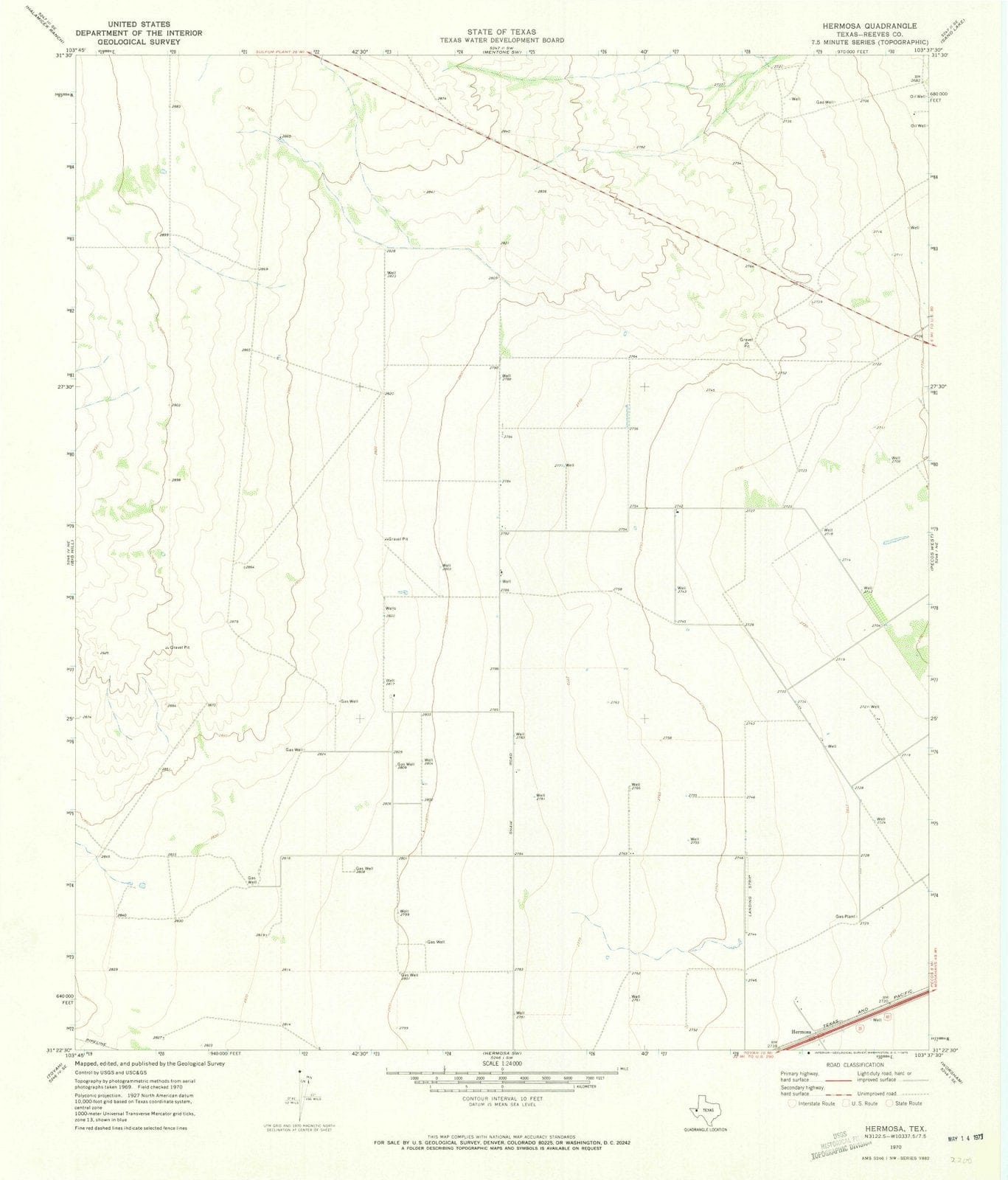 1970 Hermosa, TX - Texas - USGS Topographic Map v2