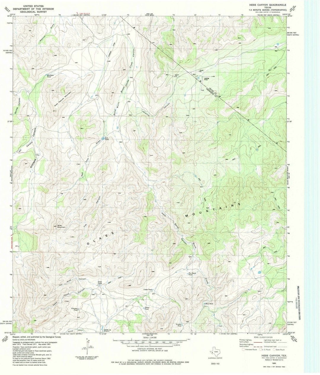 1983 Hess Canyon, TX - Texas - USGS Topographic Map