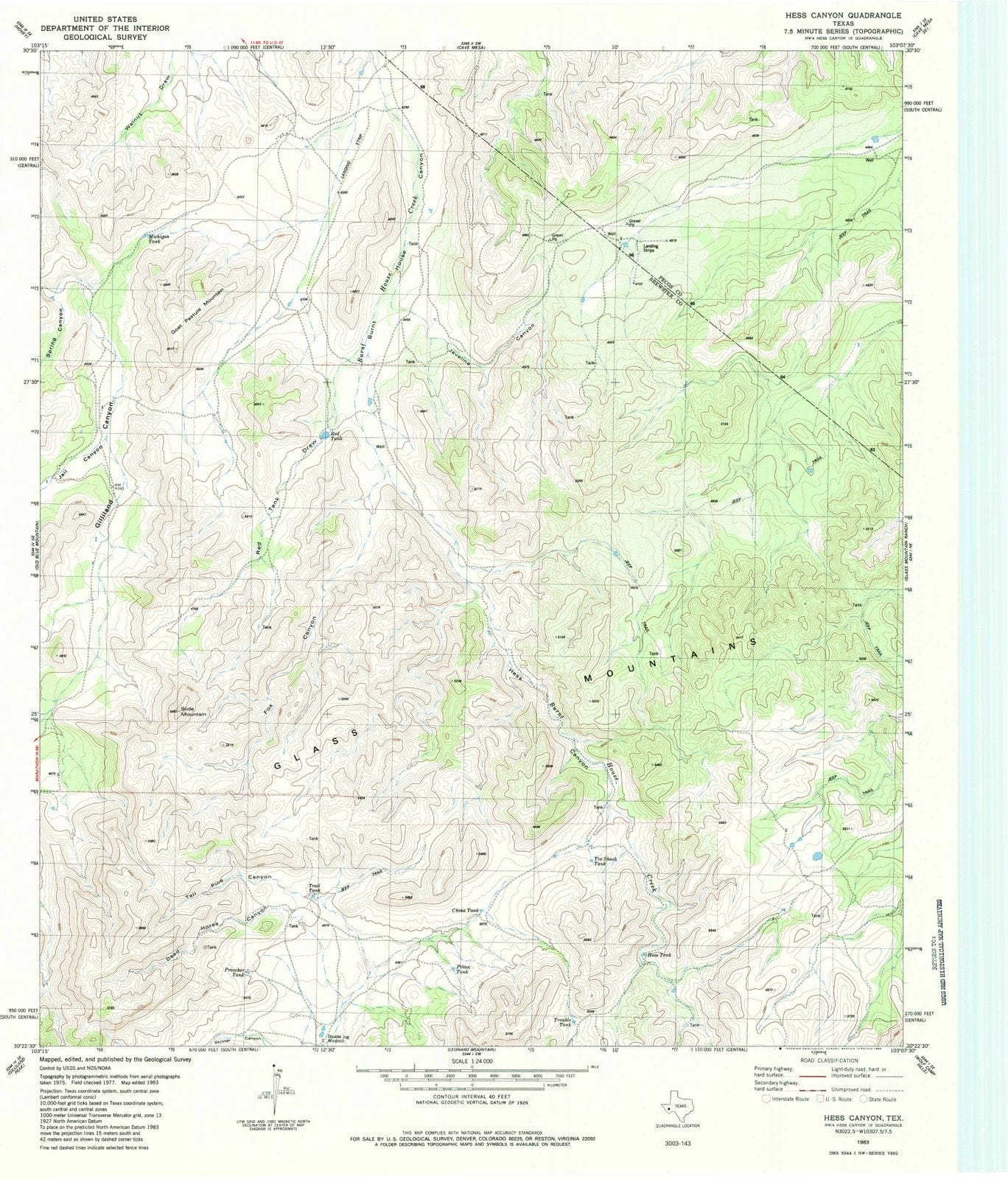 1983 Hess Canyon, TX - Texas - USGS Topographic Map