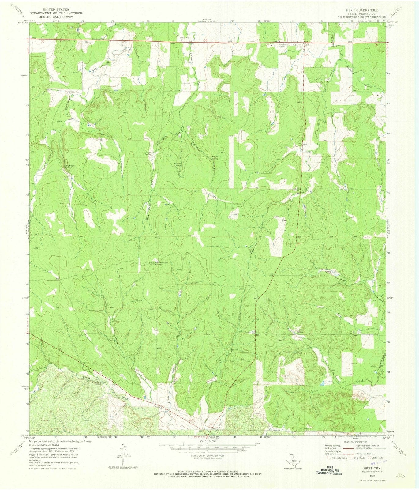 1970 Hext, TX - Texas - USGS Topographic Map