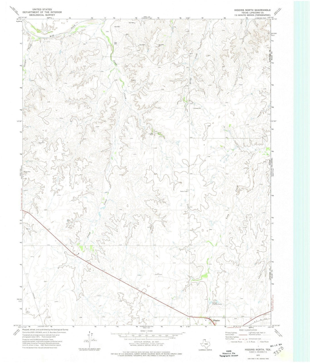 1972 Higgins North, TX - Texas - USGS Topographic Map