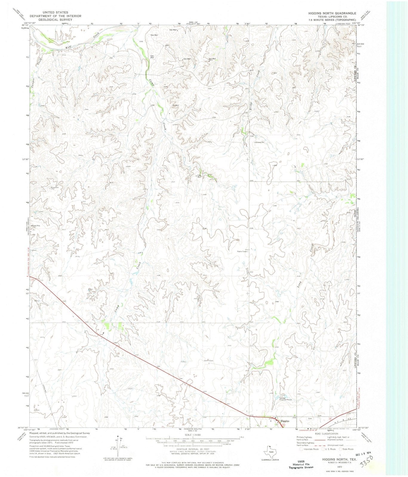 1972 Higgins North, TX - Texas - USGS Topographic Map