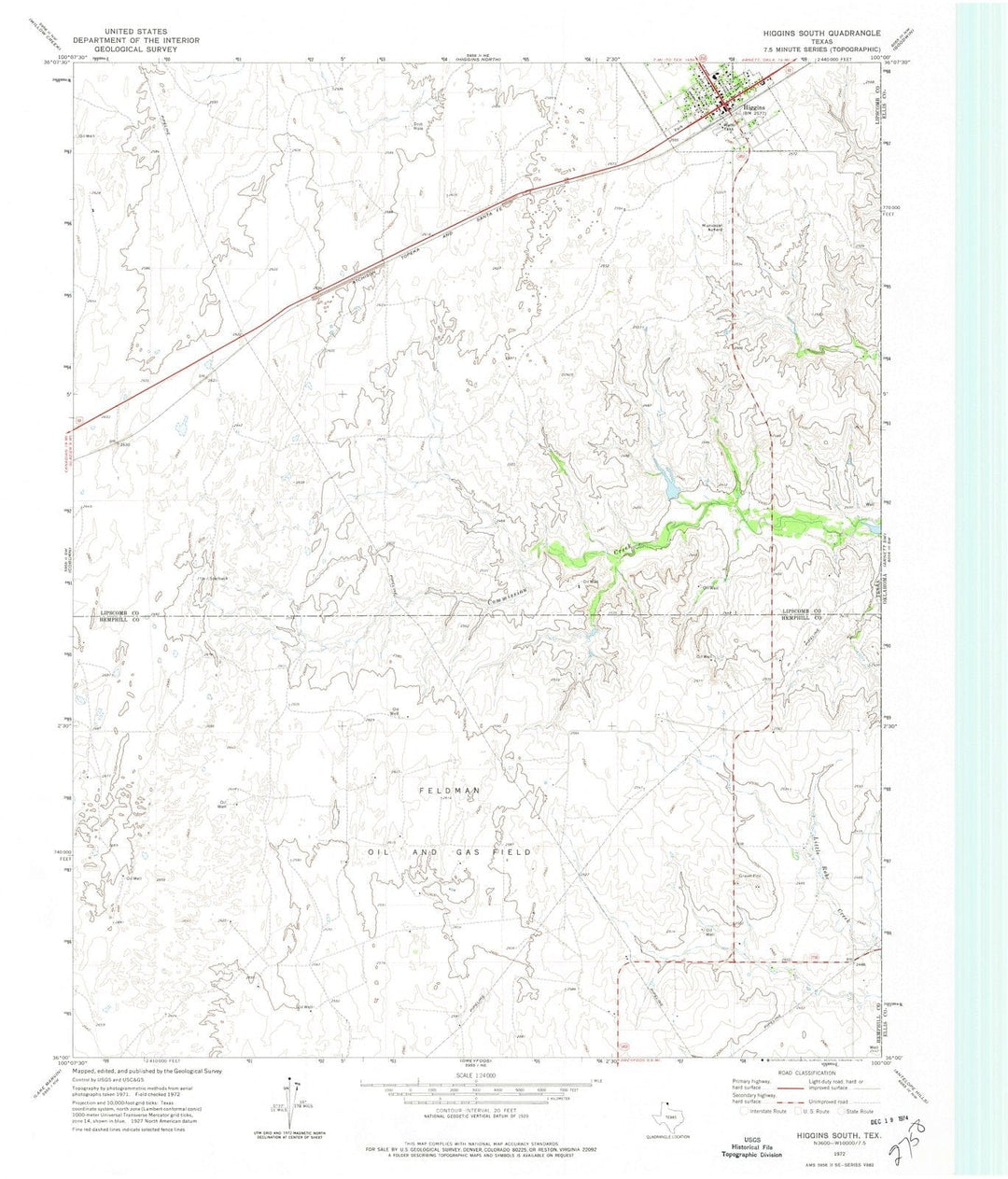 1972 Higgins South, TX - Texas - USGS Topographic Map
