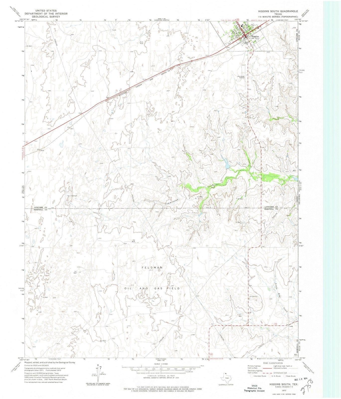 1972 Higgins South, TX - Texas - USGS Topographic Map