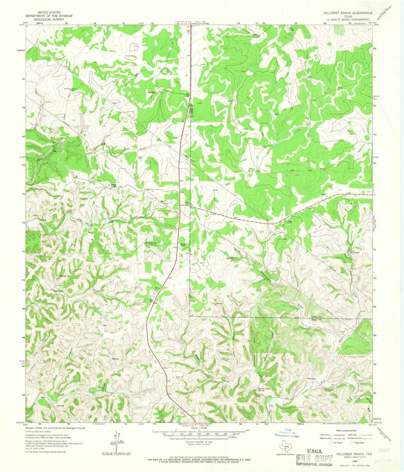 1964 Hillcrest Ranch, TX - Texas - USGS Topographic Map