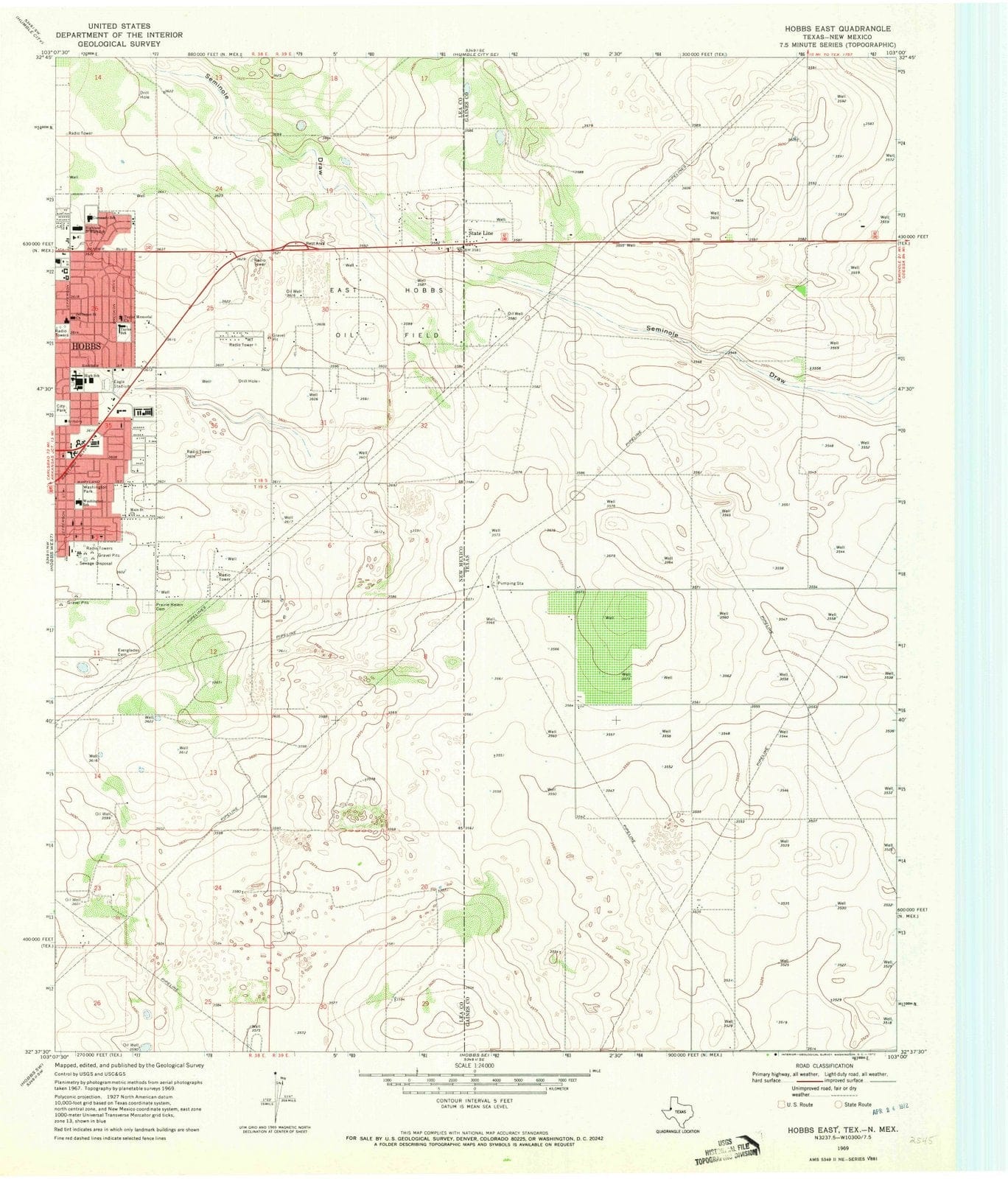 1969 Hobbs East, NM - New Mexico - USGS Topographic Map