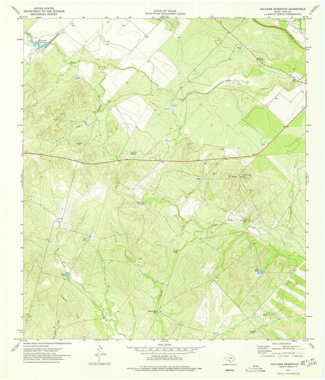 1974 Holcomb Reservoir, TX - Texas - USGS Topographic Map