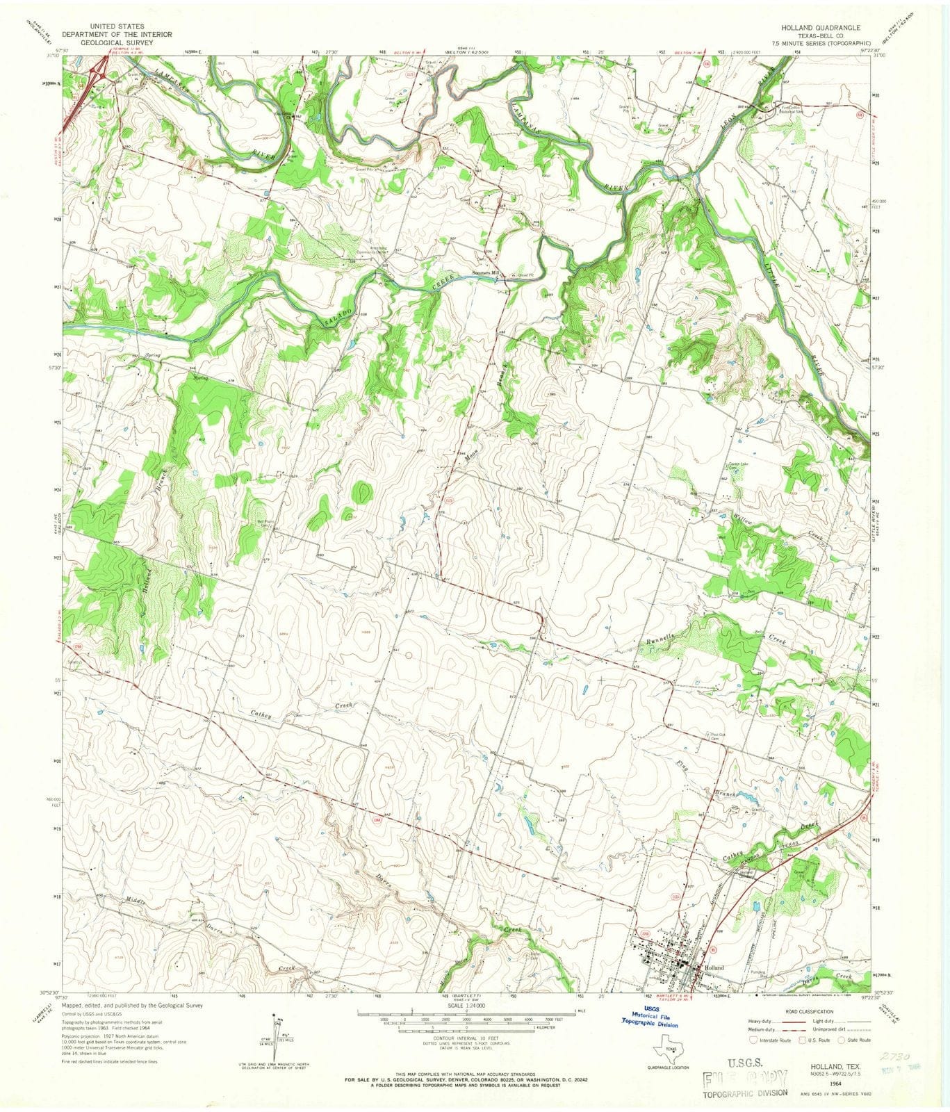 1964 Holland, TX - Texas - USGS Topographic Map