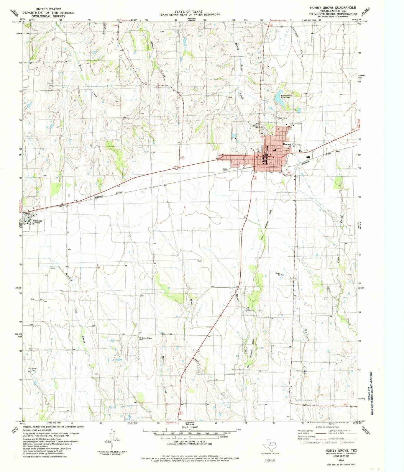 1984 Honey Grove, TX - Texas - USGS Topographic Map