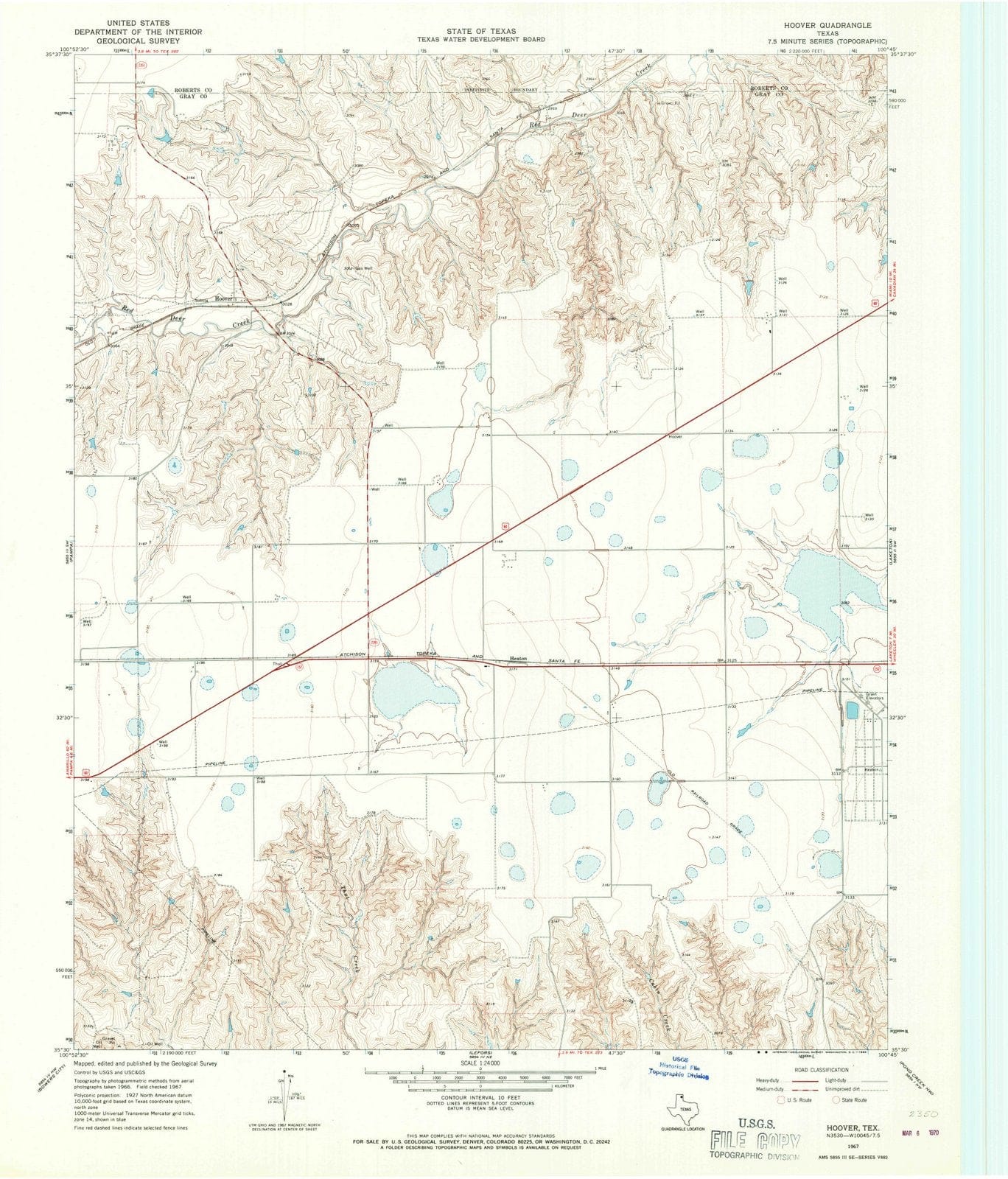 1967 Hoover, TX - Texas - USGS Topographic Map