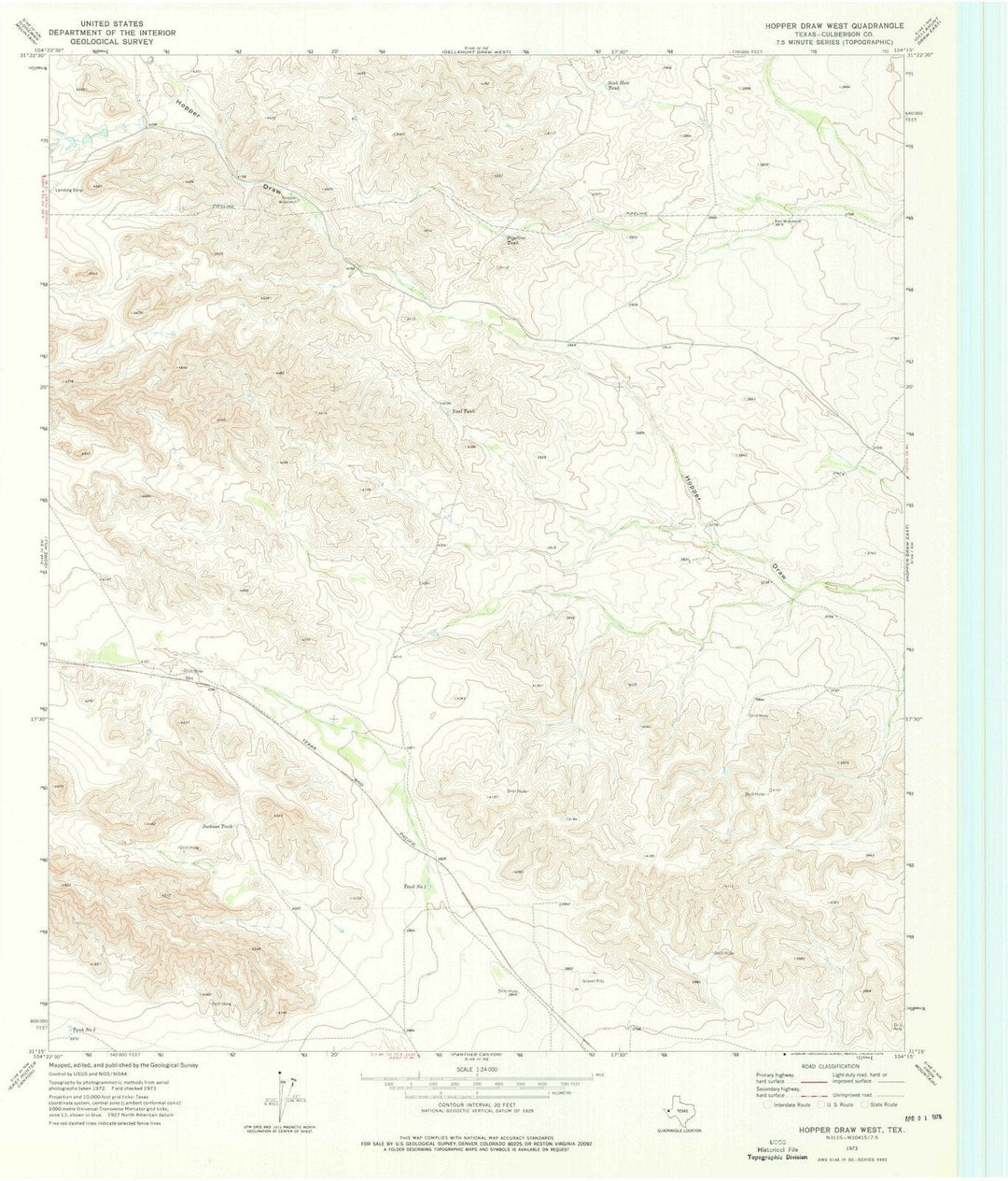 1973 Hopperraw West, TX - Texas - USGS Topographic Map