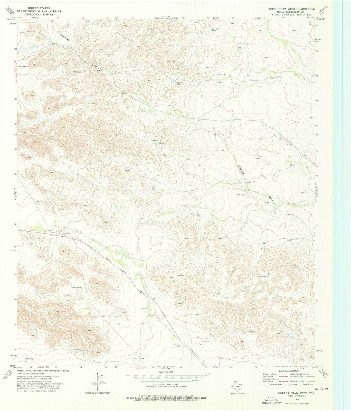 1973 Hopperraw West, TX - Texas - USGS Topographic Map