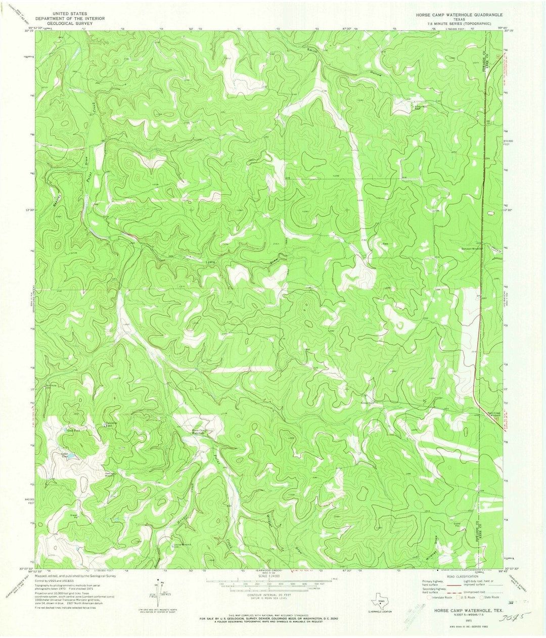 1971 Horse Camp Waterhole, TX - Texas - USGS Topographic Map