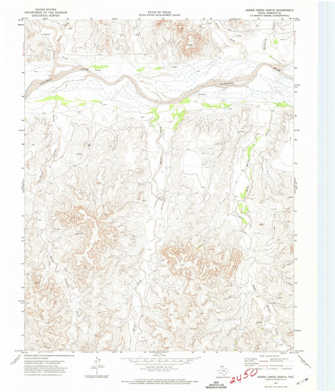 1972 Horse Creek North, TX - Texas - USGS Topographic Map