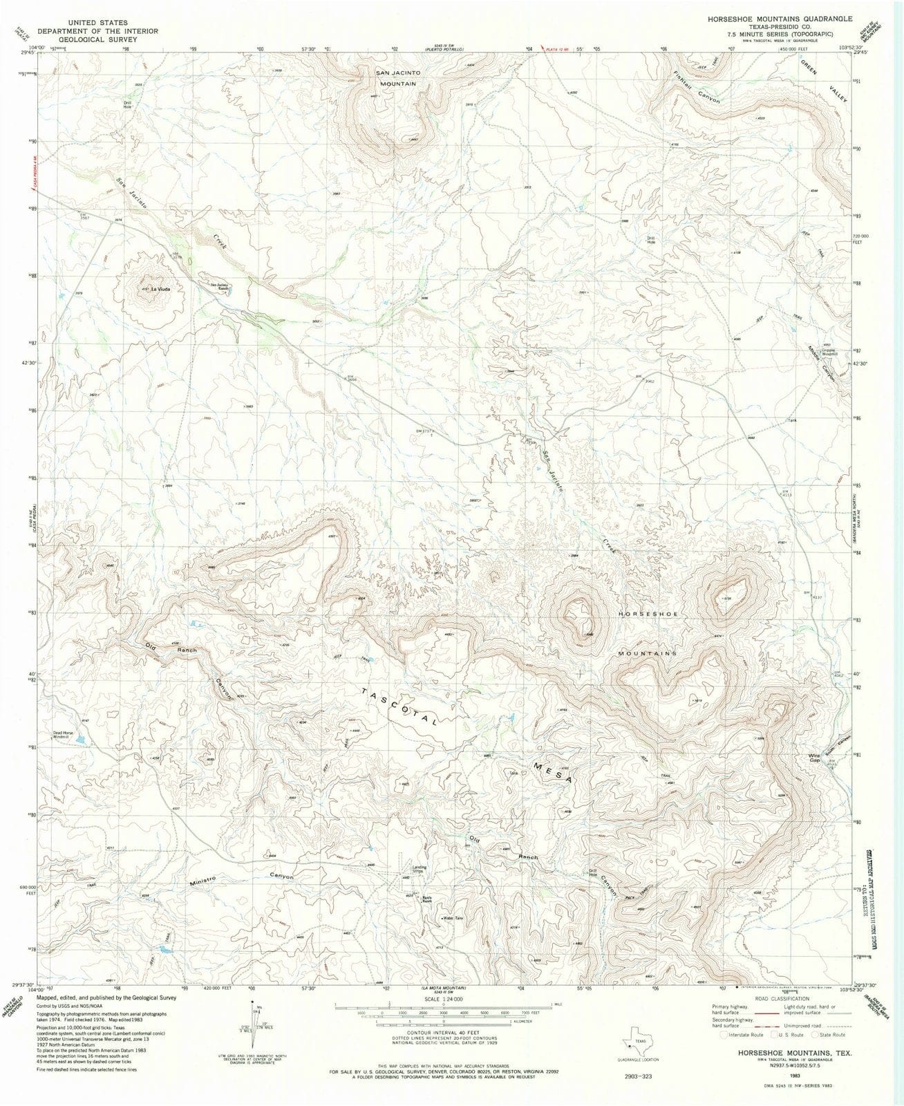 1983 Horseshoe Mountains, TX - Texas - USGS Topographic Map
