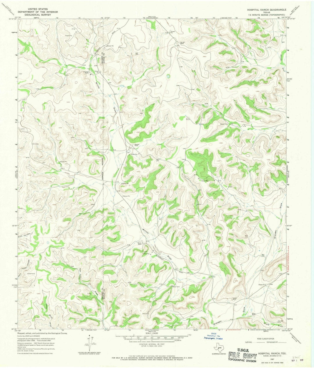 1967 Hospital Ranch, TX - Texas - USGS Topographic Map