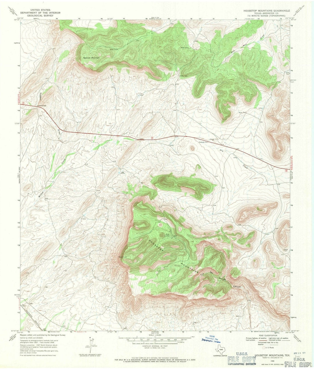 1968 Housetop Mountains, TX - Texas - USGS Topographic Map