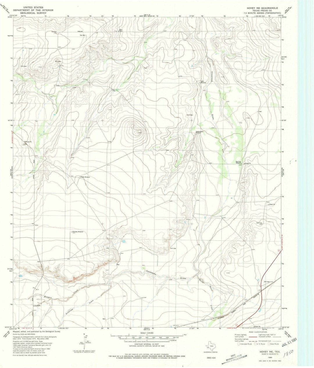 1980 Hovey, TX - Texas - USGS Topographic Map