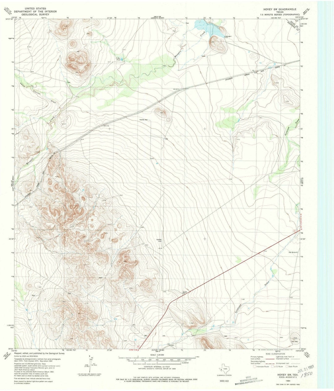 1980 Hovey, TX - Texas - USGS Topographic Map v2
