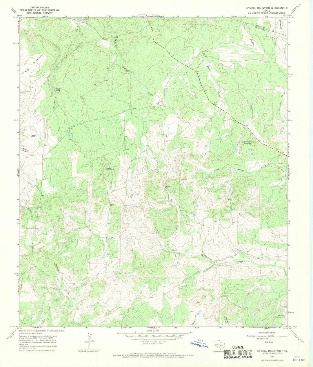 1967 Howell Mountain, TX - Texas - USGS Topographic Map