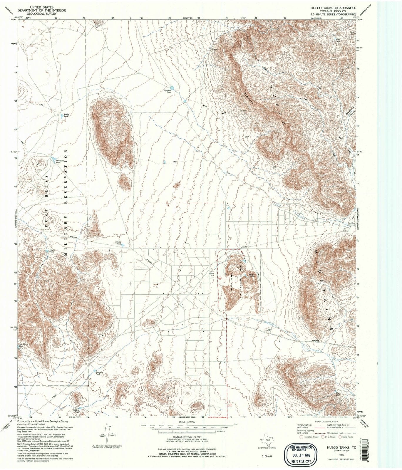 1995 Hueco Tanks, TX - Texas - USGS Topographic Map