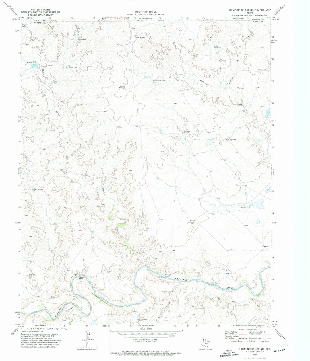 1971 Humdinger Spring, TX - Texas - USGS Topographic Map