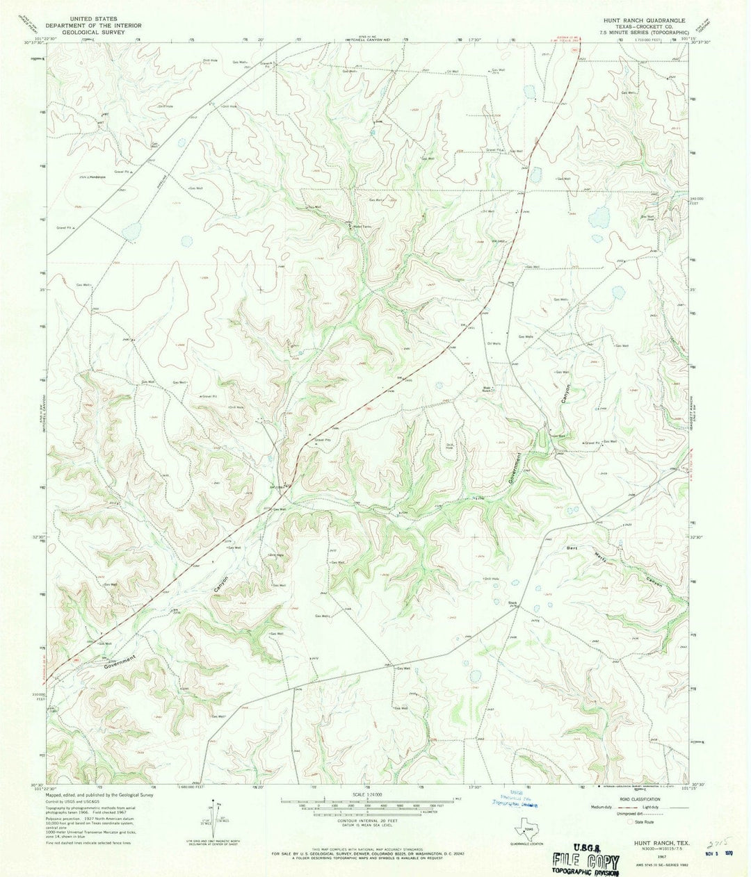 1967 Hunt Ranch, TX - Texas - USGS Topographic Map