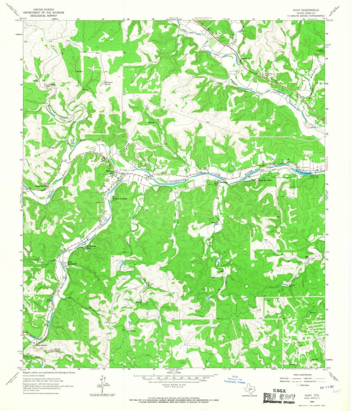1964 Hunt, TX - Texas - USGS Topographic Map