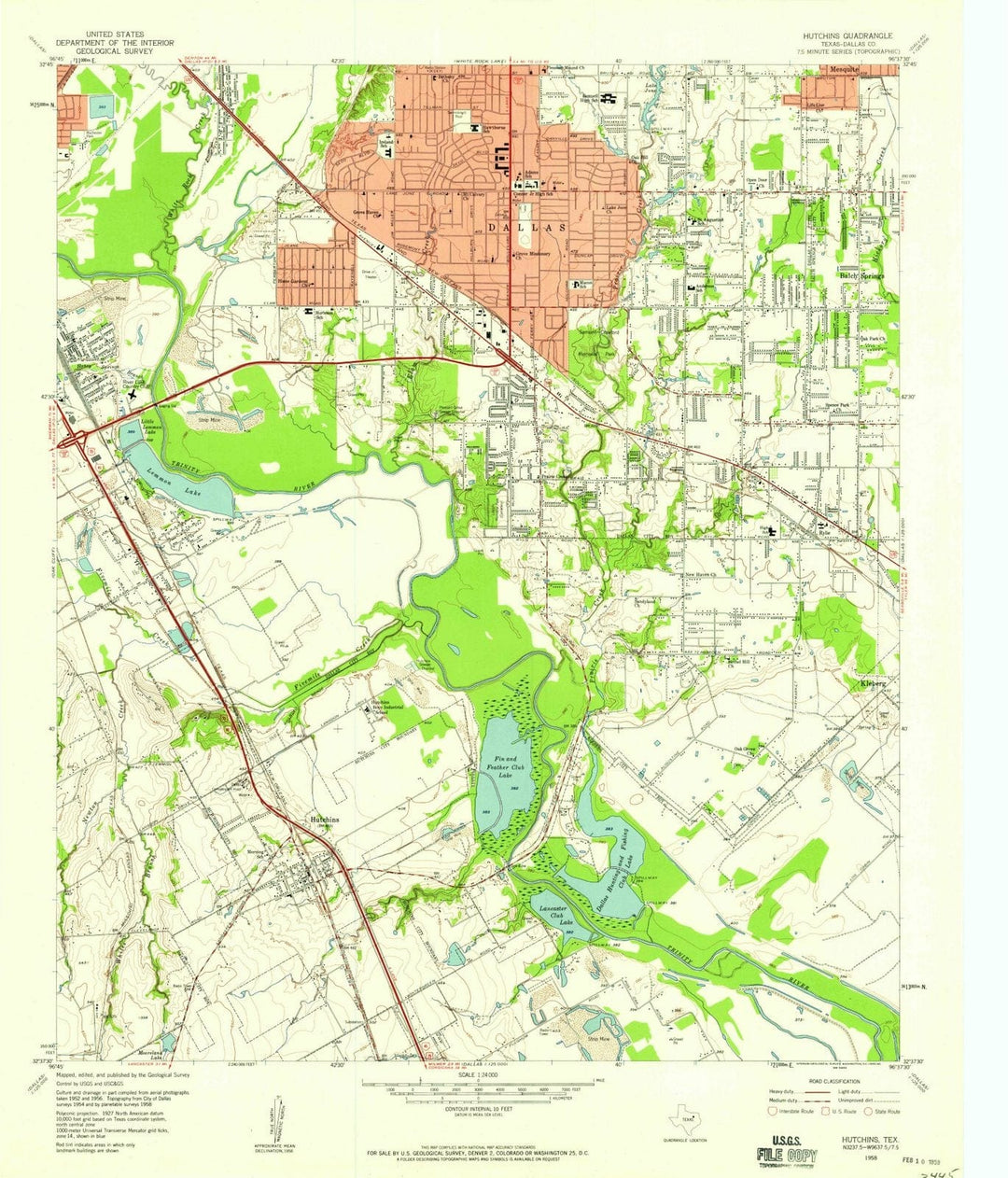 1958 Hutchins, TX - Texas - USGS Topographic Map